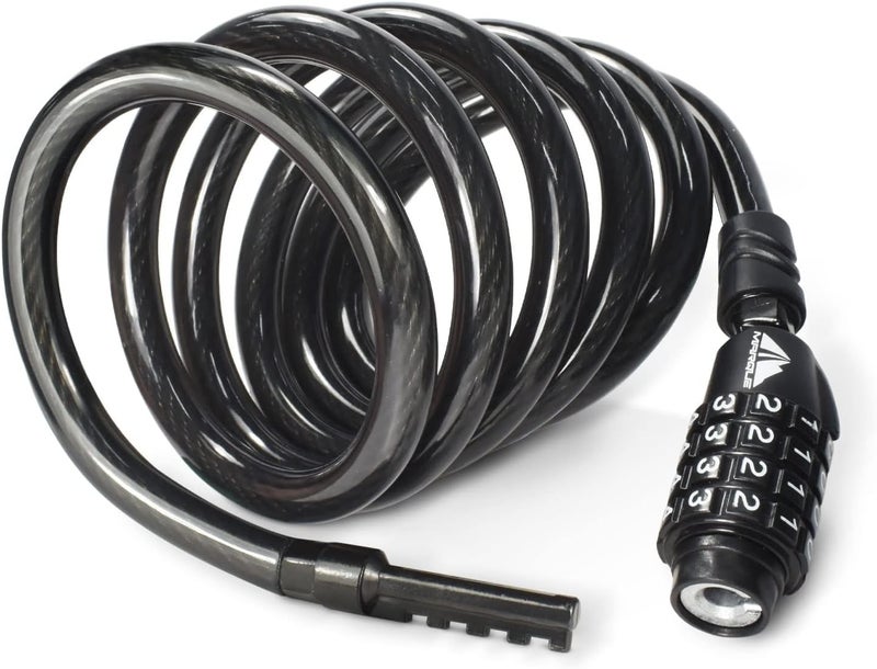 MARQUE Combination Bike Lock Cable- 3/8 inch (5FT, 10FT, 15FT, 25FT) Resettable Combination Lock, Anti-Theft Coiled Secutiry Cable for Bicycles, Kayaks, Paddle Boards, Gates and Outdoor Gear (5 FT) - Image 1